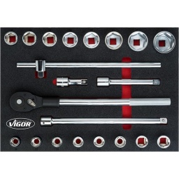 Module douille 3/4 , 17 pièces
16 douilles 19-21-22-23-24-26-27-28-30-32-34-36-38-41-46-50mm
3 rallonges 100-200-400mm
Cliquet 3/4 500mm
Carré coulissant 450mm
- Dimension 563x393mm