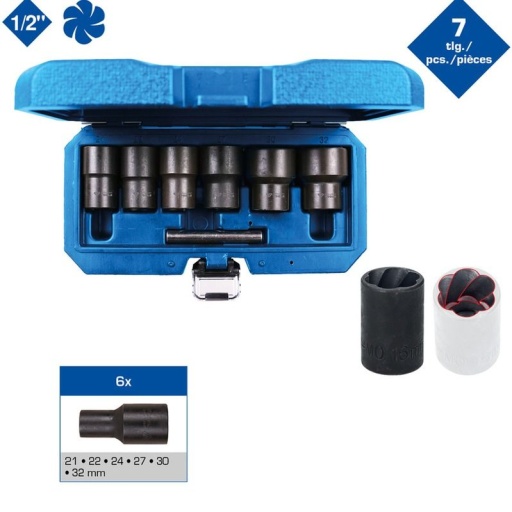 Jeu de douilles à chocs spiralées 1/2'' 21 - 32 mm 7 pcs