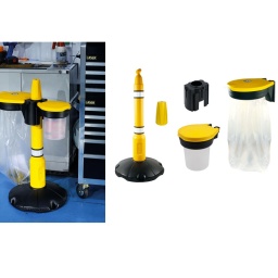 La gamme Skipper de produits de gestion des déchets et de la sécurité offre une solution flexible et efficace, avec de nombreuses options de fixation et de présentation. 
Conçus pour être entièrement modulaires et compatibles avec la gamme existante de produits Skipper et Skipper XS, les collecteurs de recyclage, distributeurs et supports pour désinfectant peuvent être utilisés dans un grand nombre d'applications différentes, qu'il s'agisse d'une station autonome ou d'une fixation directe sur les murs, vitres et poteaux. 
Ce kit comprend : le collecteur Skipper, un support de sac poubelle robuste et durable pour une gestion polyvalente des déchets et du recyclage. 
Un distributeur d'équipements de sécurité, pour le rangement d'équipements EPI tels que les gants, les bouchons d'oreille, etc. 
Un poteau et une base robustes. La base peut être simplement remplie d'eau ou de sable pour améliorer la résistance et la stabilité avant le verrouillage en place du poteau par rotation. Avec capuchon de poteau et collier.

Solution modulaire de gestion des déchets à poteau simple, pouvant être connectée à n'importe quel autre composant de la gamme Skipper.
Contenu : 1 collecteur de recyclage, un support de sac poubelle robuste et durable pour une gestion polyvalente des déchets et du recyclage (fourni avec un pack de base de sacs poubelle jetables). Référence 62259.
1 distributeur d'équipements de sécurité, pour le rangement d'équipements EPI tels que les bouchons d'oreille, lunettes de protection, couvre-chaussures et autres, référence 62260.
1 poteau de soutien robuste, 1 mètre de haut, référence 62255. 1 base de poteau robuste, 500 mm de diamètre, pouvant être remplie d'eau ou de sable pour plus de stabilité, référence 62256.
1 capuchon de poteau et base, à utiliser pour fournir un capuchon au poteau Skipper lorsqu'une barrière de sécurité n'est pas nécessaire, référence 62258. 1 collier de poteau, insérable sur le poteau pour une utilisation avec le distributeur d'équipements de sécurité et le collecteur de recyclage, référence 62257.