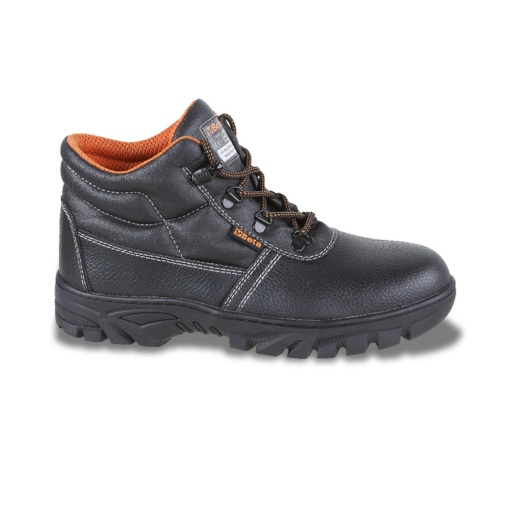 Chaussure montante type Brodequin en cuir pigmenté hydrofuge avec semelle en caoutchouc haute résistance, délacage rapide