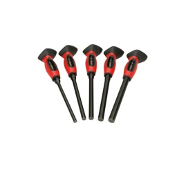 Jeu de 5 chasse-goupilles brunis avec poignée, 10-12-14-16-18 mm
Système anti-vibrations
Poignée bi-matière ergonomique
Finition brunie
Chrome Vanadium
Fabriqué en France
Longueur totale en mm :	300,0 mm
Tailles en mm :	10-12-14-16-18 mm