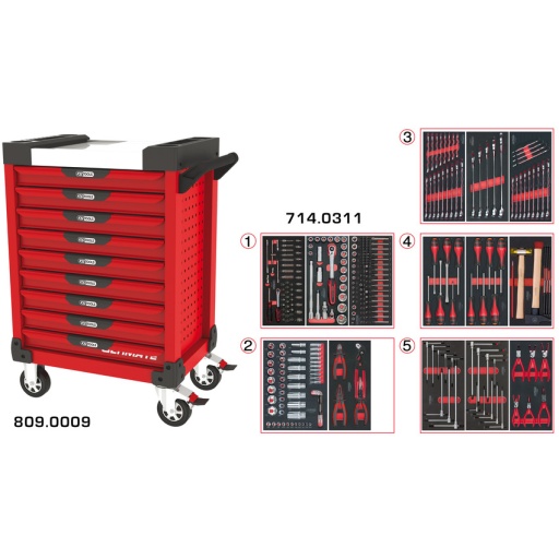 Servante ULTIMATE rouge 9 tiroirs équipée de 311 outils