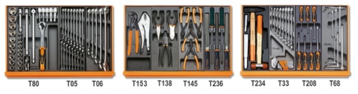 Composition de 98 outils Beta tools pour la maintenance industrielle en plateaux thermoformés rigides en ABS