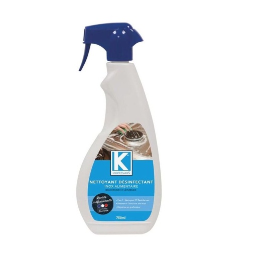 Désinfectant et nettoyant spécial inox alimentaire - flacon spray de750ml