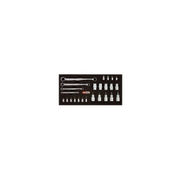 Module douilles (1/4 1/2) et clés torx

- embout en acier s2
- module de rangement en mousse haute densite
- résistant aux hydrocarbure

- composition :
4 douilles torx 1/4: e4-e5-e6-e8
5 douilles torx 1/2: e10-e12-e14-e18-e20
7 torx percé 1/4: tb8-tb10-tb15-tb20-tb25-tb27-tb30
5 torx percé 1/2: t40-t45-t50-t55-t60
4 clés polygonales torx: e6xe8-e10xe12-e14xe18-e20xe24
