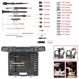Assortiment pour le nettoyage des puits et des sièges d’injecteurs
Egalement utilisable pour d'autres applications
Brosses de nettoyage avec différents diamètres
Utilisation facile
Pour une utilisation dans les règles de l'art
Coffret robuste en matière plastique