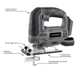Scie Sauteuse 20v Sans Batterie & Chargeur
Descriptif : 
Variateur de vitesse. 
Changement de lame sans outils. 
Sabot orientable avec protection. 
Interrupteur homme mort. 
Avec : 
- 1 clé Allen 
- 1 guide parallèle 
- 1 adaptateur poussières 
- 1 lame de scie pour bois. 
Variateur de vitesse. 
Les plus : 
4 positions pendulaires. 
Poignée bi matière technologie "soft grip" 
Eclairage de travail LED