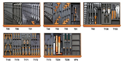 Composition de 161 outils Beta tools pour la maintenance générale en plateaux thermoformés rigides en ABS