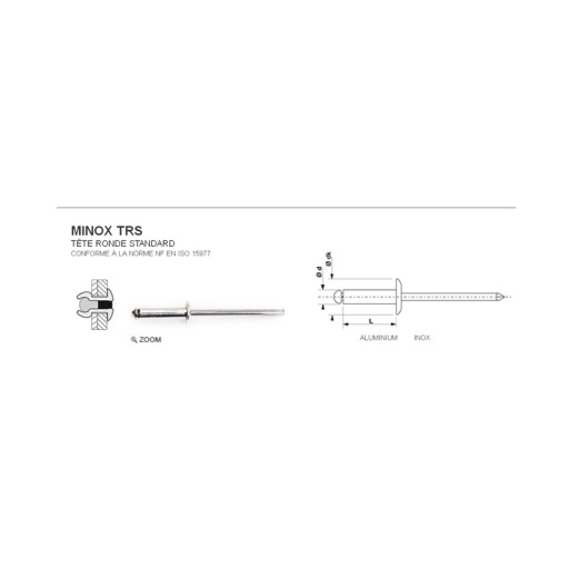 Rivet aveugle standard inox alu trs 4.8 x 8mm 