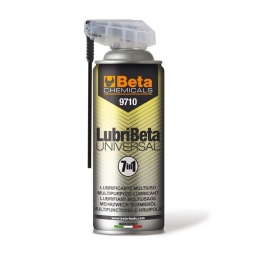 Débloquant lubribeta 7 en 1 - 9710
Débloquant multiusage 7 fonctions en 1
seul produit
1. Débloquant: dissout la rouille, pénétrant pour écrous, boulons et
mécanismes en général.
2. Lubrifiant: préconisé pour toutes les pièces mécaniques soumises à sollicitations.
3. Détergent et dégraissant: élimine la graisse, l’huile et les souillures présentes sur les surfaces métalliques.
4. Protecteur antirouille: crée un film de protection contre la corrosion due aux agents atmosphériques.
5. Désoxydant pour contacts électriques: réactive les contacts et évite les courts-circuits.
6. Hydrofuge: élimine l’eau et l’humidité de toutes les surfaces.
7. Antigel: extrêmement résistant à basses températures (jusqu’à -40 °C).
Doté d’une vanne spéciale qui permet la distribution même lorsque le pulvérisateur est retourné. Ne contient pas de silicone
TUBE PROLONGATEUR AJUSTABLE
Le TUBE PROLONGATEUR réglable sur 2 positions permet de pulvériser sur des pièces impossibles à atteindre avec le pulvérisateur standard
- 400ml