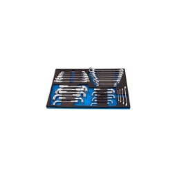 Module 32 clés
clé à tuyauter 8 x 10. 10 x 11. 11 x 13. 12 x 14. 16 x 18. 17 x 19. 19 x 22. 22 x 24. 24 x 27. 30 x 32
clé à douille  8 x 9. 10 x 11. 12 x 13. 14 x 15. 16 x 17. 18 x 19
clé pipe  8. 9. 10. 11. 12. 13. 14. 15. 16. 17. 18. 19
clé torx femelle  6 x 8. 10 x 12. 14 x 18. 20 x 24
module  564 x 364 x 30mm 