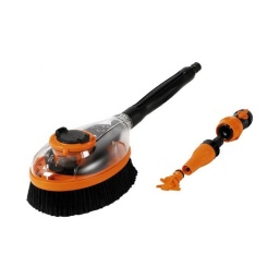 Brosse rotative a engrenage
cette brosse rotative avec distributeur de shampooing liquide se branche sur votre tuyau d'arrosage. sa lance réglable est pourvu d'un jet fort pour nettoyer au-dessous des ailes et des dessous de caisse.
?poids net : 800g