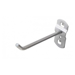 Ø crochet : 6mm
Longueur crochet : 100mm
Pointe 45°
Fixation pour panneaux perforés carré 10x10mm (écartement 38mm)

