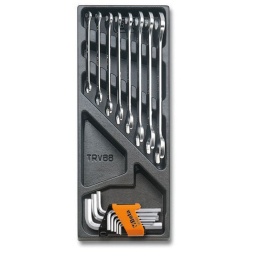Module clés fourche + allen polie 17 pièces
- composition:fourche 6x7-8x9-10x11-12x13-14x15-16x17-18x19-20x22mm et allen de 1.5 a 10mm 
- plateau thermoformé rigide 
- 1/4 de tiroir
- 367x147mm - qualité premium beta depuis 1939