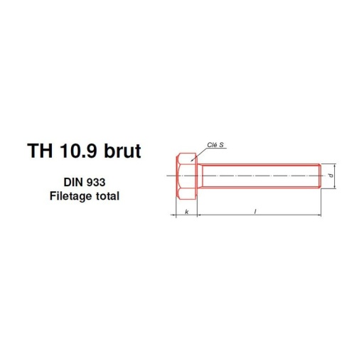 Vis tête héxagonale qualité 10.9 brut filetage total du diamètre 6 à 36mm