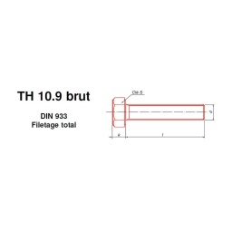 Vis tête héxagonale qualité 10.9 brut filetage total du diamètre 6 à 36mm
DIN 931