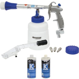Pistolet de lavage pneumatique avec extracteur et nettoyants habitacle et textile
Pack complet pour un nettoyage int&eacute;rieur v&eacute;hicule.

Comppsition :
- 1 pistolet de lavage pneumatique type TORNADOR
- 1 extracteur avec 4 adaptateurs
- 1 nettoyant habitacle KARZHAN 1L
- 1 nettoyant textile KARZHAN 1L

Id&eacute;al pour les habitacles, tableau de bord, ainsi que les si&egrave;ges, tapis et moquettes.
Finition remarquable.

Capacit&eacute; 1L
Consommation air 240 l/min
Pression de service 4 &agrave; 7 bar
Raccord entr&eacute;e air F 1/4"
Poids 3,59KG