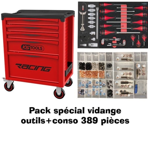 Servante d'atelier spécial vidange 389 pièces outils et conso