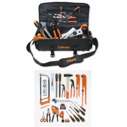 Sacoche pour les agents d’entretien avec un assortiment de 24 outils pour la plomberie
Caractéristiques :
-Revêtement extérieur en PVC robuste et étanche
-Coutures de renfort sur tout le périmètre
-Fermeture à boucle à double clip
-Double poignée interne pour une prise équilibrée et sûre
-Pochette pour documents avec fermeture à glissière
-Dimensions/poids de la sacoche : 450X180x200 mm/ XXX g
-Assortiment inclus de 24 outils pour la plomberie
111E	Clé à molette à ouverture graduée, chromée 250 mm	
332	Ø 3÷28 mm	
334	coupe - tubes pour tubes cuivre et alliages légers Ø 3÷30 mm	
342	Ø 0÷42 mm	
345SB2	140 mm	
376	320-410 mm	
1048N	Pince multiprise entrepassée 175-250 mm	
1128BMX	ciseaux d’electricien	
1150GBM	pince universelle, branches gainées confort bi-matières, modèle grande capacité, finition industrielle 180 mm	
1201E	tournevis pour vis à fente 3x75-4x100-5,5x150-8x150 mm	
1202E	tournevis pour vis Phillips® PH1x80-PH2x100	
1370	marteau de mécanicien 500 g	
1690F	mètre pliant en fibre 2 m	
1692/5	mètre à ruban 5 m	
1696	niveau en aluminium 200 mm	
1719BMA...M	Lime demi-ronde demi-douce 200 mm	
1719BM/RL	200 mm	
1725	monture de scie à métaux