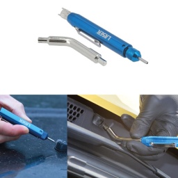 Outil pour gicleur de lave-glace adapté à un usage universel. Inclut des dispositifs de réglage pour Mercedes-Benz et Vauxhall/Opel.

Outil de réglage et de nettoyage pour gicleur de lave-glace à têtes interchangeables.
Aiguille de nettoyage et tube de réglage universels.
Outil de réglage spécial Vauxhall/Opel - Applications : Astra J, Insignia.
Outil de réglage spécial Mercedes-Benz - Applications : W204, W207, W212, W218. Équivalent de l'OEM 001 589 02 16 00.
Poignée équipée d'un aimant et de six pans internes pour sécuriser le maintien en place des adaptateurs lors de l'utilisation.