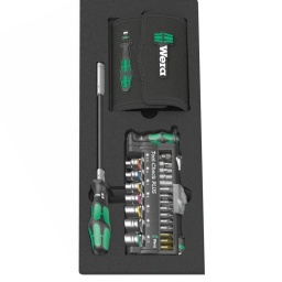 Module embouts et tournevis à lames 57 pièces
Insert en mousse haut de gamme, hydro oléofuge facile à entretenir et à nettoyer
Composition :
Pack tool check plus
Pack tournevis à lame Kraftform Kompakt 60
1 tournevis flexible 
Module 172x392mm