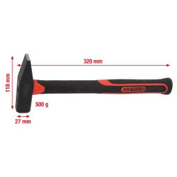 Selon DIN 1041
Avec manche en fibre de verre
Version forgée
Bords durcis par induction
Bord de tête et surface de frappe polis
Bords arrondis
Tête thermolaquée
Tête de marteau en acier haute résistance