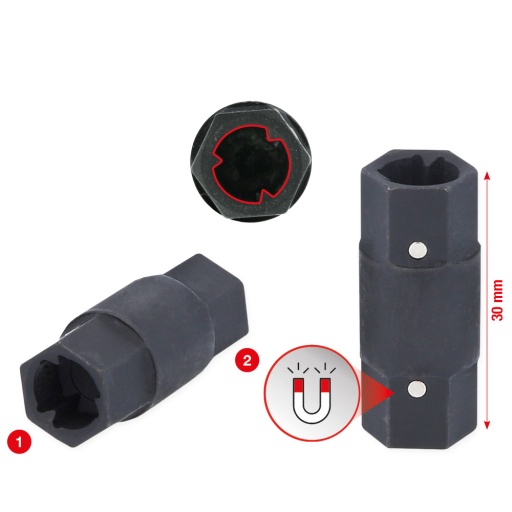 Cl&eacute; &agrave; douille sp&eacute;ciale 2-en-1 pour colliers profil&eacute;s &agrave; 3&nbsp;points 30-45 + 60-80 mm