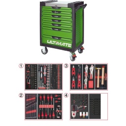 Servante d'atelier 7 tiroirs Ultimate
- Composition 263 outils
Tiroir 1 : Douille 1/4 - douille 1/2 - douille torx femelle et embouts 10mm torx, allen, xzn
Tiroir 2: clés mixtes, tournevis plat, cruciforme
Tiroir 3:pinces, pinces circlips, martellerie
Tiroir 4: clé choc 515.1210 avec douilles chocs, 6 pans mâle, femelle et torx
Servante d'atelier kstools. série ultimate. est le modèle de desserte d'atelier. le plus haut de gamme  de la marque. ks tools. 
les tiroirs de la servante d'atelier ultimate, possedent un système de glissière à roulements à billes (résistance 45kg). Equipé du système "one by one"., ouverture d'un seul tiroir a la fois, vous pouvez deplacer votre servante d'atelier sans forcement l'a fermer a clé !
Les tiroirs de cette servante ont une grande capacité. 40cm de profondeur par 57cm de largeur, tout les tiroirs de cette servante d'atelier sont fournis avec un tapis mousse, a installer au fond. 
Le plan de travail des servantes d'atelier Ultimate est recouvert d'un plateau inox et de boitier "range visserie" sur les cotés,
Au niveau du chassis, les pans de cette servante d'atelier sont perfores, se qui vous permet l'instalation de nombreuses options. tel que. un dérouleur de papier, des crochets de fixations...
Cette gamme  de servante d'atelier repond parfaitement au rangement pour le mécanicien, carrossier, mais aussi pour les métiers de l'industrie (rangement d'outils de tours / fraiseuse...) ainsi que des domaines tel que le medical. l'aéronotique...
- construction a pans coupés renforçant la structure du bati
- système "one by one" antibasculement 
- panneau lateral déporté et pré-percé pour fixation de crochet et accessoires
- 2 roues fixes grand diamètre pour une meilleure stabilite et un déplacement aise sur tous types de sols
- 2 roues pivotantes avec système de freinage total
- plan de travail avec rangements et recouvert inox
- tiroirs sur glissieres à billes extra-resistant (45 kg par tiroir)
- tiroirs à ouverture totale
- fermeture totale et simultanee des tiroirs par serrure 
- poignée tubulaire de manutention
- finition "Ultimate"
Composition :
Module 54 pièces douilles et accessoires 1/4’’ ref : 713.1020  
- Cliquet réversible 72 dents
- 1x Poignée emmanchée 1/4’’
- 2x Rallonges 1/4’’ : L. 50 mm et L. 100 mm
- 1x Rallonge flexible : L. 150 mm
- 1x Poignée coulissante T : L. 115 mm
- 1x Cardan universel 1/4"
- 13x Douilles 1/4’’ : 4 - 4,5 - 5 - 5,5 - 6 - 7 - 8 - 9 - 10 - 11 - 12 - 13 - 14 mm
- 8x Douille longue 1/4" : 6 - 7 - 8 - 9 - 10 - 11 - 12 - 13
- 1x Porte embout 1/4" 
- 3x Embouts de vissage Fente 4 - 5,5 - 8 mm 
- 3x Embouts de vissage PHILLIPS® PH 1 - PH 2 - PH3 
- 2x Embouts de vissage POZIDRIV® PZ 1 - PZ 2 
- 6x Embouts de vissage 6 pans : 3 - 4 - 5 - 6 - 7 - 8  mm
- 7x Embouts de vissage TORX® profil E T10 - T15 - T20 - T25 - T27 - T30 - T40
​- 4x Embouts de vissage 12 pans : M4 - M5 - M6 - M8
Module de douilles et accessoires ULTIMATE 1/2'' , 24 pièces ref : 713.1024 
- 1 x Cliquet réversible 72 dents
- 2 x Rallonges : 125 - 250 mm
- 1 x Cadran universel 1/2"
- 1 x Bague coulissante 3/8" x 1/2"
- 17 x Douilles : 10 - 11 - 12 - 13 - 14 - 15 - 16 - 17 - 18 - 19 - 20 - 21 - 22 - 24 - 27 - 30 - 32 mm
- 2 x Douilles longues : 16 - 21 mm
Module d'embouts de vissage et douilles TORX, 88 pièces ref : 713.5010 
- 5 x Douilles TORX 1/4" : E4 - E5 - E6 - E7 - E8
- 4 x Douilles TORX 3/8" : E10 - E11 - E12 - E14
- 3 x Douilles TORX 1/2" : E16 - E18 - E20
- 1 x Douille porte-embouts 1/4" x 1/4"
- 2 x Douilles porte-embouts : 3/8" - 10 mm et 1/2" - 10 mm
- 1 x Rallonge : 30 mm
- 3 x Embouts de vissage Fente : 25 mm x (5,5 - 6,5 - 8,0 mm)
- 3 x Embouts de vissage PHILLIPS : 25 mm x (PH1 - PH2 - PH3)
- 6 x Embouts de vissage PROZIDRIV : 25 mm x (PZ1 - 2 x PZ2 - 3 x PZ3)
- 3 x Embouts de vissage 6 pans : 25 mm x (4 - 5 - 6 mm)
- 15 x Embouts de vissage TORX percé : 25 mm x (2 x T10 - 3 x T15 - 2 x T20 - 3 x T25 - 3 x T30 - 2 x T40)
- 2 x Embouts de vissage Fente : 30 mm x (8 - 10 mm)
- 2 x Embouts de vissage PHILLIPS : 30 mm x (PH2 - PH3)
- 7 x Embouts de vissage 6 pans : 30 mm x (4 - 5 - 6 - 7 - 8 - 10 - 12 mm)
- 9 x Embouts de vissage TORX percé : 30 mm x (T20 - T25 - T27 - T30 - T40 - T45 - T50 - T55 - T60)
- 5 x Embouts de vissage 12 pans : 30 mm (M5 - bM6 - M10 - M12)
- 5 x Embouts longs 6 pans : 75 mm x (5 - 6 - 7 - 8 - 10 mm)
- 8 x Embouts longs TORX percé : 75 mm x (T20 - T25 - T27 - T30 - T40 - T50 - T55 - T60)
- 4 x Embouts longs 12 pans : 75 mm x (M6 - M8 - M10 - M12)
Module de clés mixtes ULTIMATE, 17 pièces ref : 713.2017  
- 17 x Clés mixtes : 6 - 7 - 8 - 9 - 10 - 11 - 12 - 13 - 14 - 15 - 16 - 17 - 18 - 19 - 20 - 21 - 22 mm
Module de vissage, 28 pièces ref : 712.5028  
- 1 x Tournevis ULTIMATE tom pouce Fente : 6,5 mm
- 3 x Tournevis ULTIMATE Fente : 3,5 - 5,5 - 8 mm
- 1 x Tournevis ULTIMATE tom pouce PHILLIPS : PH2
- 3 x Tournevis ULTIMATE PHILLIPS : PH1 - PH2 - PH3
- 1 x Tournevis ULTIMATE tom pouce PROZIDRIV : PZ2
- 3 x Tournevis ULTIMATE PROZIDRIV : PZ1 - PZ2 - PZ3
- 1 x Jeu de clés mâles 6 pans à tête sphérique longues : 2 - 2,5 - 3 - 4 - 5 - 6 - 8 - 10 mm
- 1 x Jeu de clés mâles TORX longues : T10 - T15 - T20 - T25 - T30 - T40 - T45 - T50 
Module de pinces, 4 pièces ref : 713.4014 
- 1 x Pince coupante diagonale : L. 160 mm
- 1 x Pince universelle : L. 180 mm
- 1 x Pince à bec demi-rond : L. 200 mm
- 1 x Pince multiprises à verrouillage : L. 250 mm
Module de pinces étaux GRIPfix Xtreme, 3 pièces ref : 713.1003 
- 2 x Pinces étaux GRIPfix Xtreme : 175 - 250 mm
- 1 x Pince  étau auto-ajustable à bec long : 150 mm
Module d'outils de frappe manche bois, 9 pièces ref : 713.1101 
- 1 x Burin de carossier extra-plat : 250 mm
- 6 x Chasse goupilles brunis : 3 - 4 - 5 - 6 - 10 mm
- 1 x Marteau rivoir : 600g
- 1 x Maillet à embouts plastique interchangeables : 340g
Module de douilles et clé à chocs pneumatique 1/2'', 20 pièces ref : 712.1020 
- 1x Clé à chocs pneumatique 1/2’’ 1690Nm
- 14x douilles à choc : 12 - 13 - 14 - 15 - 16 - 17 - 18 - 19 - 21 - 22 - 24 - 27 - 30 - 32 mm
- 3x douilles à choc pour jante alu : 17 - 19 - 21 mm
- 1x rallonge à choc 1/2"
- 1x cardan à choc 125mm 
Module de douilles à chocs 1/2'', 16 pièces ref : 713.1016 
- 8 x Douilles tournevis à choc TORX® 1/2’’: T30 - T40 - T45 - T50 - T55 - T60 - T70 - T80
- 8 x Douilles tournevis à choc 6 pans 1/2’’: 5 - 6 - 8 - 10 - 12 - 14 - 17 - 19 mm
- poids 57kg
- dimension hors tout : l678xl459xh859 (hauteur avec roues 1035mm 
- roue dia 125mm larg 50mm 