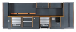 Combinaison complète composée de :
- Armoire à 1 porte (C55A1)
- Armoire à 2 portes (C55A2)
- Établi (C55BO/2)
- Établi avec prises (C55PRO BO/2)
- Servante mobile à 7 tiroirs (C55C7)
- Module fixe à 2 grands tiroirs (C55M2)
- Module fixe à 7 tiroirs (C55M7)
- Module fixe de service (C55MS)
- Paroi avec meubles hauts (C55/2PM)
- Parois porte-outils avec volet roulant (C55PS-O)
5,4x2,00x0,76 m
