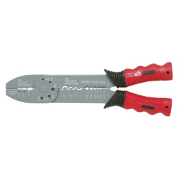 Pour couper et dénuder des fils de 0,75 à 6,0 mm² 
Pour sertir des cosses et des cosses à embouts 
Fonction arasage 
Poignées bi-matière 
Corps de la pince en acier 

