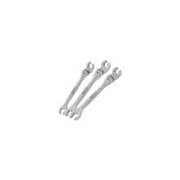 Lot de 3 clés à tuyauter tête inclinable a 230° 10-11-12mm 
finition chromée mat
fourche inclinée a 15°
permet d'atteindre des écrous inategnable avec une clé classique