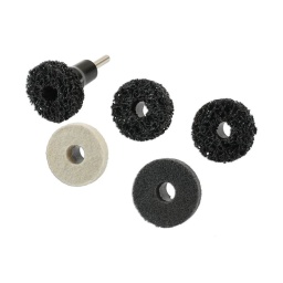 Ensemble de nettoyage de surface pour moyeux et disques de frein et autres zones où il y a une accumulation de corrosion
Contient :  1 tampon-support de 2", 3 tampons abrasifs en polycarbure de 2"
Plus 1 tampon abrasif en EVA de 2" et 1 tampon polisseur en feutre
Conçu pour être utilisé avec une perceuse sans fil