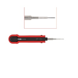 Extracteur de cosses pour connecteurs plats et faston
- pour fabricant amm tyco mcp
- pour largeur de connecteur 1.2 mm - extraction suivant le principe 5
- capot de protection de lame
- pointe en acier
utilisation : volkswagen. audi. seat. ©koda. mercedes. etc.