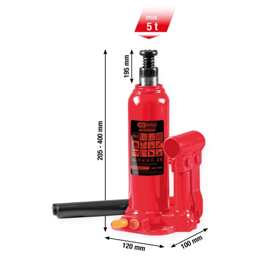 Cric bouteille hydraulique Performance 5000 kg levée : 207-402 mm