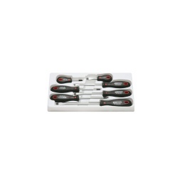 Jeu tournevis ergotorque

- poignée ergonomique bicomposant qui permet un maintien optimale

composition :
- 4 tournevis plat 4-5-6mm 
- 3 tournevis cruciforme 