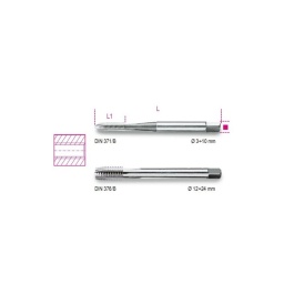 Tarauds machine pour trous débouchants, pas gros, en acier HSS
ISO 529
004280003	3x0,5	
004280004	4x0,7	
004280005	5x0,8	
004280006	6x1	4,9	
004280008	8x1,25	
004280010           10x1,5	
004280012	12x1,75	
004280014	14x2	
004280016	16x2	
004280018	18x2,5	
004280020	20x2,5	
004280022	22x2,5	
004280024	24x3	