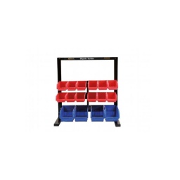 Stand pour établi pour 16 bacs de rangement et barre magnétique
Contient 12 bacs de rangement rouge de 160mm x 103mm x 72mm et 4 bacs de rangement bleus 237mm x 144mm x 125mm.
Fixations inclues avec mode d'emploi pour l'assemblage 

