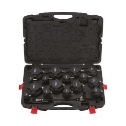 Coffret de test du système d'air du turbocompresseur
- pour les pl et vl avec moteurs turbo. essence et diesel
- permet un diagnostic rapide grace a la lecture du tuyau de charge monte avec un diamètre intérieur 31.0 - 110.0 mm - permet égalment de tester l'étanchéité des vannes egr
- adapte a tous les tuyaux courants des Systèmes de suralimentation qui ne sont pas equipes d'une fermeture à baïonnette
- détection de la fuite par tatonnement ou en utilisant un spray de detection
- soupape de surcharge intégrée - ouverture a max; 1.8 bars
- peut etre utilise avec des gonfleurs d'air courants
- coffret de rangement
utilisation : Systèmes de suralimentation de pl et vl
composition :
adaptateur d'entree à double etagement. 31x38 mm adaptateur d'entree à double etagement. 46x51 mm adaptateur d'entree à double etagement. 55x60 mm adaptateur d'entree à double etagement. 65x70 mm adaptateur d'entree à double etagement. 75x80 mm adaptateur d'entree à double etagement. 85x90 mm adaptateur d'entree à double etagement. 95x100 mm adaptateur d'entree à double etagement. 105x110 mm contre-bouchon d'entree à double etagement. 31x38 mm contre-bouchon d'entree à double etagement. 46x51 mm contre-bouchon d'entree à double etagement. 55x60 mm contre-bouchon d'entree à double etagement. 65x70 mm adaptateur d'entree à double etagement. 75x80 mm contre-bouchon d'entree à double etagement. 85x90 mm adaptateur d'entree à double etagement. 95x100 mm contre-bouchon d'entree à double etagement. 105x110 mm adaptateur universel d'admission d'air avec tuyau