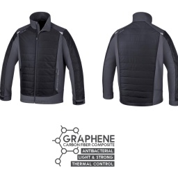 Veste de travail avec rembourrage en graphène 80 g
- 70% polyamide, 28% polyester avec graphène, 2% élasthanne, 230 g
- Noir & gris
- Thermorégulateur et respirant
- 70% polyamide, 28% polyester avec graphène, 2% élasthanne, 230 g
- Noir & gris
- Thermorégulateur et respirant
- Avant et arrière 100% polyester 75D
- Côtés et manches 96% polyester, 4% spandex
- Thermorégulateur et équipé
d’une membrane TPU
imperméable coupe-vent et
respirante (résistance aux
colonnes d’eau jusqu’à
8 000 mm
- respirabilité 5 000 mvp)
- Gris/noir
PROPRIÉTÉS ANTIBACTÉRIENNES ET ANTI-ODEURS :
Ils empêchent la prolifération des bactéries responsables des mauvaises odeurs
LÉGÈRETÉ : le graphène étant un matériau extrêmement
légers et fins, ils sont doux et confortables
RÉGULATION THERMIQUE : ils s’adaptent dynamiquement
aux conditions climatiques,dissipant la chaleur les jours
chauds et la conservant les jours froids.
RESPIRABILITÉ : ils permettent une ventilation optimale
et la dispersion de l’humidité corporelle
RÉSISTANCE : ils sont extrêmement durables..

