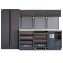 Combinaison d'ameublement d'atelier C45PRO 2.0
Combinaison comprenant les éléments suivants :
1 Plan de travail en bois contreplaqué stratifié, dimensions 2040 x 615 mm (C45PRO 2.0 PWE/3-2.0MT)
1 Module fixe avec 7 tiroirs (C45PRO 2.0 M7)
1 Servante mobile avec 7 tiroirs (C45PRO 2.0 C7)
1 Module fixe de propreté (C45PRO 2.0 MS)
3 panneaux porte-outils perforés (C45PRO 2.0 PF)
3 meubles hauts muraux (C45PRO 2.0 PM)
3 étriers, type large (C45PRO 2.0 SL)
1 étrier, type étroit (C45PRO 2.0 SS)
1 Armoire à 2 portes (C45PRO 2.0 AS2)