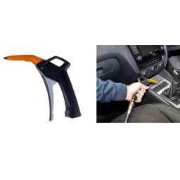 Soufflette compacte et silencieuse adaptée aux compresseurs d'air standard avec un filetage 1/4" BSP. 
Son embout/buse en caoutchouc ventilé protège les surfaces des rayures et empêche la pression de dépasser 2 bar (30 psi) s'il se bloque. 
Elle convient ainsi aux tâches délicates comme le nettoyage des voitures ou le séchage de pièces fragiles. 
Elle est en nylon, avec une gâchette caoutchoutée pour la prise et un œillet de suspension pour le rangement. 
Idéale pour les garages, les ateliers de carrosserie, les usines et le bricolage.

Soufflette en nylon, dotée d'un embout en caoutchouc pour protéger les surfaces des rayures.
Poignée ergonomique avec gâchette caoutchoutée souple.
Filetage : 1/4" BSP.
Pression max. : 16 bar (235 psi).
Conforme à la directive européenne 2003/10/CE. Max 85 dB