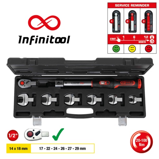 Coffret de cl&eacute; dynamom&eacute;trique INFINITOOL 14x18 mm 20-100 Nm 8 pcs 