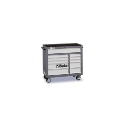 Servante d'atelier grand modèle beta
- 11 tiroirs montes sur glissieres à billes de précision :
1 tiroir 937x410x122 mm 3 tiroirs 570x410x74 mm 2 tiroirs 570x410x153 mm 3 tiroirs 313x410x74 mm 2 tiroirs 313x410x153 mm - fond des tiroirs protege par un tapis en néoprène.
- capacité de charge statique : 1200 kg.
- 4 roues haute capacité : 125 mm  2 fixes et
2 pivotantes (toutes les deux avec frein a levier).
- verrouillage de sécurité centralise frontal.
- plan de travail en tôle revetue d'un tapis en caoutchouc.
- possibilité d'application du porte-papier 2499pc et du porte-flacons 2499pf.