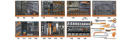 Composition de 212 outils Beta tools pour la réparation automobile en plateaux thermoformés rigides en ABS