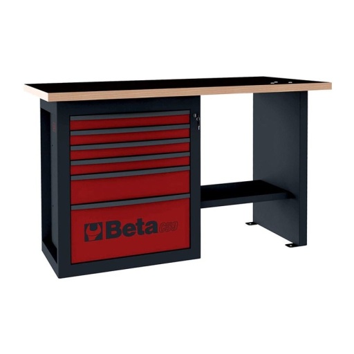 Établi Endurance avec meuble six tiroirs orange modèle court C59C