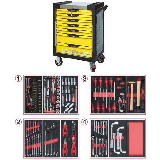 Servante Ultimate jaune 7 tiroirs avec composition 173 outils 