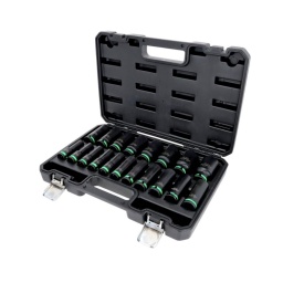 Coffret de douilles &agrave; chocs longues COMPETITION 1/2" 6 pans, 19 pcs
Carr&eacute; d'entra&icirc;nement en pouce :	1/2"
Mati&egrave;re :	Acier Chrome Molybd&egrave;ne extra-fin
Norme :	ISO 1174, DIN 3121
Profil 1 :	6 pans
Pi&egrave;ces dans le set :19 pi&egrave;ces
Composition : 10-11-12-13-14-15--16-17-18-19-20-21-22-23-24-26-27-30-32mm