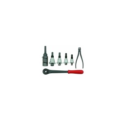 Composition :
- 5 outils a extruder 12-14-16-18-22
- 1 cliquet
- 1 foret réglable
- 1 Pince à poinçonner 