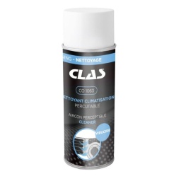 Nettoyant climatisation virucide percutable 125ml spécialement conçu pour assainir l'habitacle en désinfectant et désodorisant les systèmes de ventilation de climatisation des véhicules VL VUL PL. Utilisation facile grâce au diffuseur, par simple percussion. Cette procédure "One shot" garantie un traitement rapide et efficace. Virucide : EN 14476+A2 en 30 minutes sur tous les virus (dont les virus enveloppés en 10 minutes : H1N1 et coronavirus, adénovirus, norovirus et rotavirus), en conditions de saleté. Norme bactéricide EN 1276 et EN 13697. Norme fongicide EN 1650 et EN 13697. Neutralise les odeurs. Etat physique : Aérosol. Pression de vapeur (50°C) : supérieur à 300 kPa (3 bar). Densité : < 1. soluble. UFI : XWAW-EDMC-9VOD-AN2X. Parfum menthol. Virucide norme EN 14476.
Spécialement conçu pour assainir l'habitacle en désinfectant et désodorisant les systèmes de ventilation de climatisation.
Utilisation facile grâce au diffuseur, par simple percussion.

Permet d'assainir, désinfecter, et désodoriser les conduites des système de ventilation des véhicules VL VUL PL.
Cette procédure "One shot" garantie un traitement rapide et efficace.
Virucide : EN 14476+A2 en 30 minutes sur tous les virus (dont les virus enveloppés en 10 minutes : H1N1 et coronavirus, adénovirus, norovirus et rotavirus), en conditions de saleté.

Caractéristiques : 
- norme bactéricide EN 1276 et EN 13697
- norme fongicide EN 1650 et EN 13697
- neutralise les odeurs 
- état physique : Aérosol
- pression de vapeur (50°C) : supérieur à 300 kPa (3 bar)
- densité : < 1
- soluble
- UFI : XWAW-EDMC-9VOD-AN2X
- parfum menthol




Virucide norme EN 14476
À PROPOS DE LA MARQUE CLAS
Notre Marque CLAS « Garage Solutions » basée en Savoie (France), a été créée en 1996. Nous sommes depuis toujours un acteur innovant de l’équipement et de l’outillage technique pour véhicules légers, utilitaires et poids lourds. Aujourd’hui, nous évoluons vers un écosystème offrant des solutions globales, bénéfique pour l’ensemble de nos partenaires. Nous nous adaptons à vos besoins et budgets, en étant toujours plus simple et réactif avec des hommes et des femmes experts, passionnés, au cœur d’une digitalisation à votre service. Consolidant notre leadership en France, nous accélérons notre expansion afin de devenir un acteur clef à l’international. 