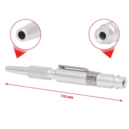 En forme de stylo
Clip d'accroche pratique
D&eacute;bit d'air r&eacute;glable
Avec buse de 2,5 mm
Raccord Euro
Raccord direct sur le coupleur
Bo&icirc;tier l&eacute;ger en aluminium
